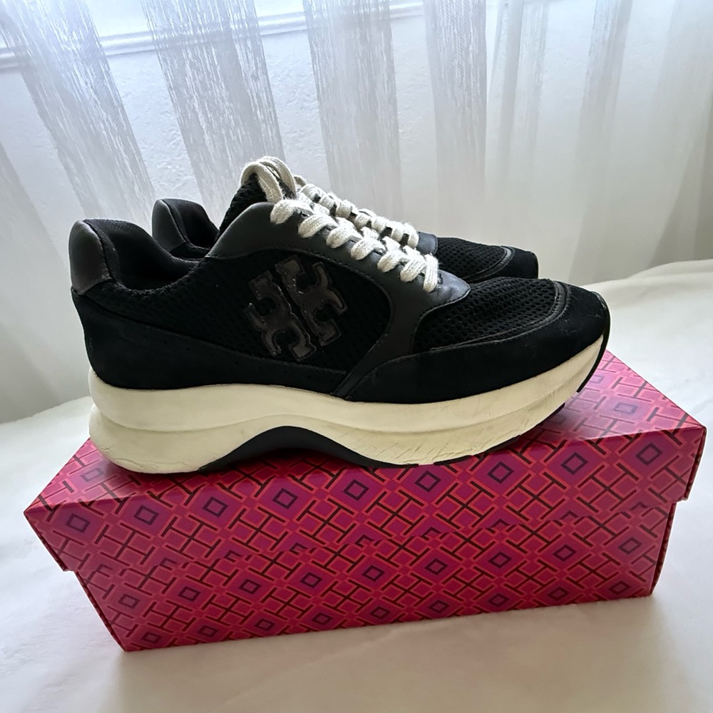Tory Burch Black and Cream Platform Sneakers - Picture 6 of 12